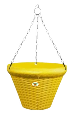 Designer Round Plastic Hanging Pot - 10 Inch L, Yellow Color | Fine Finished, Durable for Garden Use