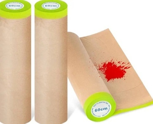 Pre Taped Masking Paper - Brown Paper, 100mm Width x 25m Length, Customizable Sizes Available | Ideal for Multiple Applications