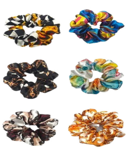 Printed Hair Scrunchies - Satin Material, 14 cm Size | Multicolor, High Grip, Fancy Design, Good Quality for Ladies