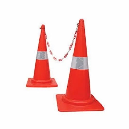 Reflective Traffic Cone - Plastic, 12 Inches Base, 750 mm Height, Red | Durable, Long Lasting for Road Safety