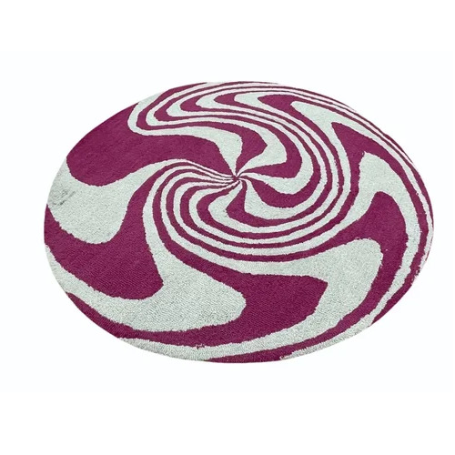 Round Purple Hand Tufted Rugs - Wool, Round Shape, Purple and White Color | Modern Design, Anti-Slip, Stain Resistant, Machine and Hand Washable