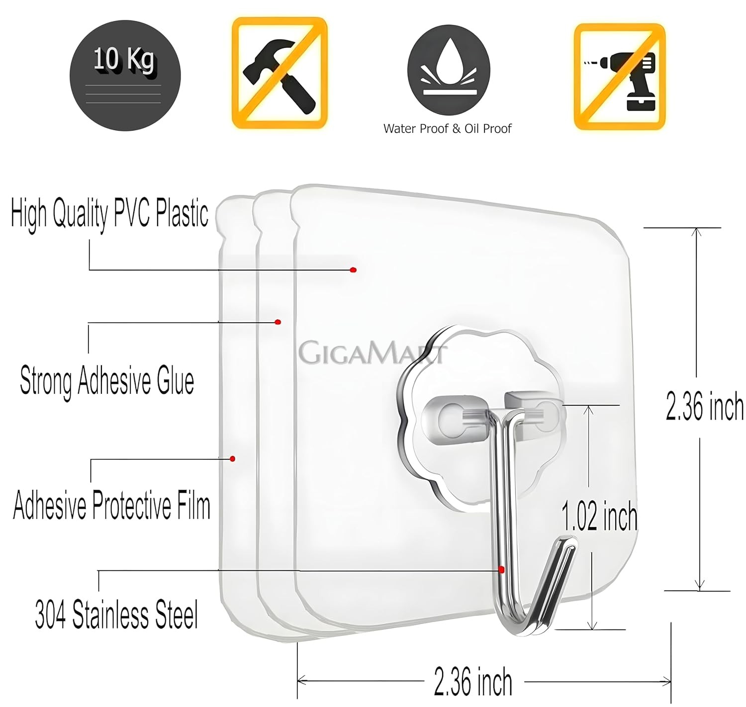 Self Adhesive Sticker Hooks for Wall, Sticker Hook without Drill