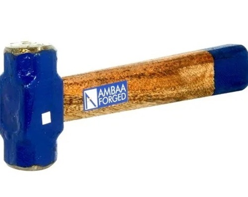 Sledge Hammer - Wooden Handle, 10 Inch Length, 1 Kg Weight - Rectangular Shape, Blue Color, Metal Material