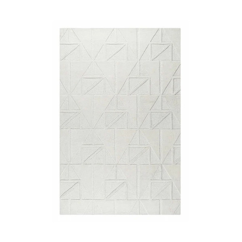 Wool Hand Tufted Rug - 10mm Thick White Geometric Design | Modern Style Anti-Slip Stain-Resistant Customizable Sizes