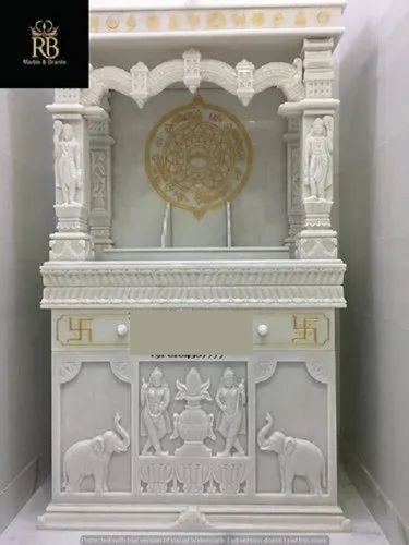 Makrana Marble Temple - Hand Carved Natural Marble Stone, Customized Size, Polished White Finish | Scratch Resistant, Easy To Clean, Religious Hindu Theme