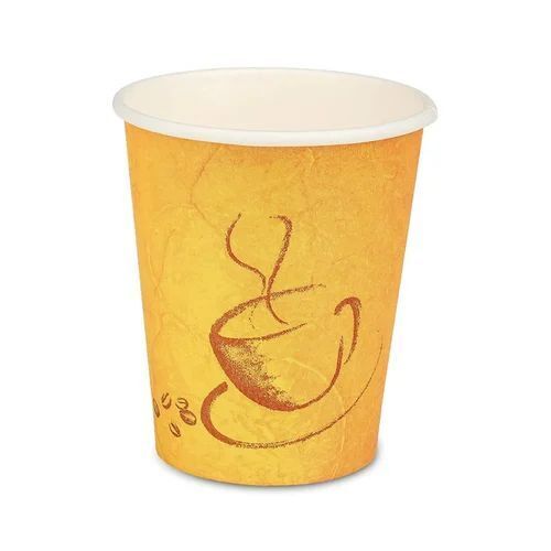 Printed Paper Coffee Cup - Biodegradable Material, 250 Ml Size, Yellow and White Color | Eco-Friendly, Heat Insulation, Customizable Print