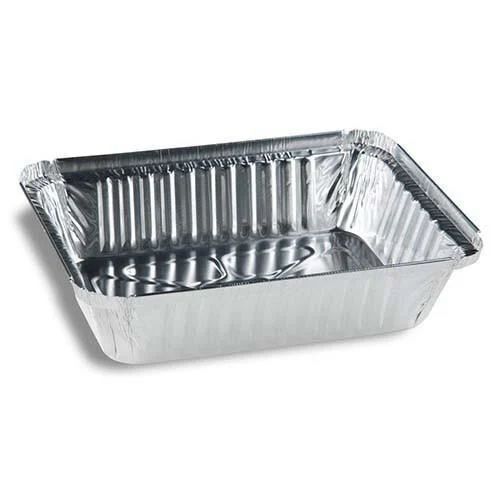 Rectangle Aluminum Container - 100 Piece Packet | Silver Color, Glossy Lamination, Lightweight Design, High Heat Resistance, Leak-Proof Edges, Eco-Friendly Material