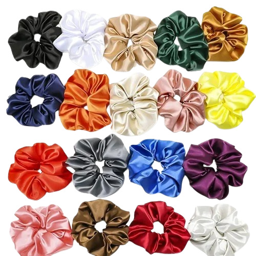 Satin Hair Scrunchies - Multicolor, Rubber and Plastic Material | Stylish Look for Parties and Weddings, Perfect for Women and Girls
