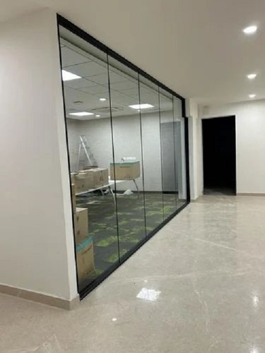 12mm Slim Line Toughened Glass Profile - 15 Feet Aluminium Frame, 90 Inch Height, Black Color, 8mm Thick Transparent Insulated Laminate Glass