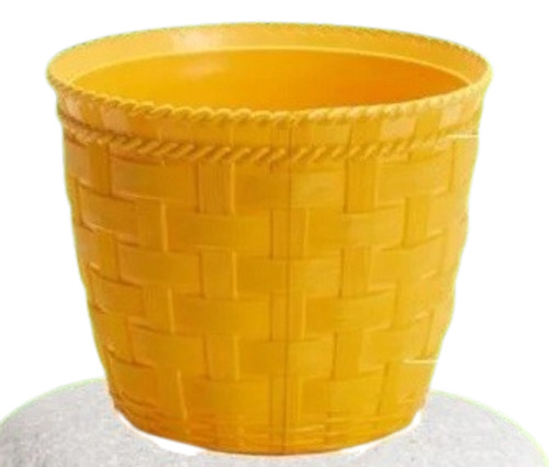 Bamboo Design Plastic Plant Pot - Plastic, Round, Yellow | Durable, Fine Finished for Balcony Use