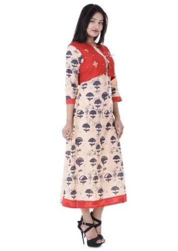 Ladies Cotton Jacket Long Kurti - Elegant Soft Cotton , Breathable Stylish Design with Attached Jacket and Trendy Look