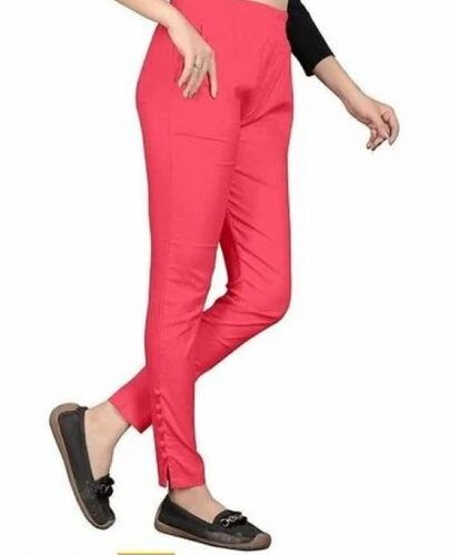 Ladies Cotton Pencil Pant - Lightweight Comfortable Wear Pink | Trendy Ankle-Length Cut Elastic Waistband Anti Pilling Breathable Quick Dry Skin-Friendly Fabric