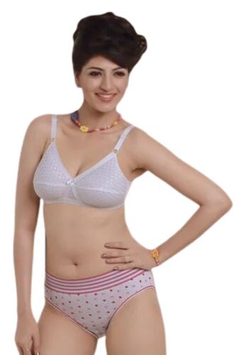 Ladies Premium Bra And Panty Set - Cotton, White and Red, Breathable Fabric, Adjustable Straps, Lace Details