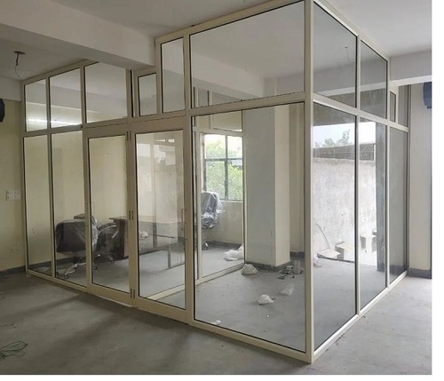 Office Glass Aluminium Partition - Aluminium Frame Silver Color Sliding Style | Corrosion Resistant Easy to Install Lightweight Washable Weather Resistant