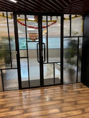 Aluminium Hinged Door - 90 Inch Height, 6 Feet Length | Decorative Design, Powder Coated Finish, Center Lock Handle Position