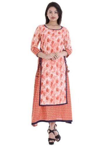 Printed Double Layer Kurti - Soft Cotton Fabric Full-Length Coverage Blue and Cream Colors | Elegant Design Breathable Anti-UV Quick Dry Comfortable Fit