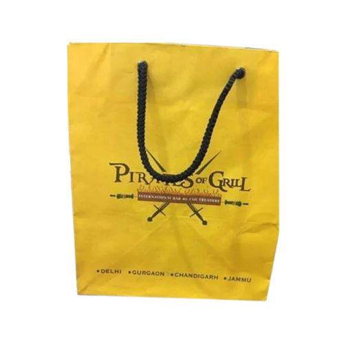 Printed Yellow Paper Bag - Paper Material, 20 x 8 Inches Size, 170 GSM | Loop Handle, Max Load 2kg, Ideal for Packaging