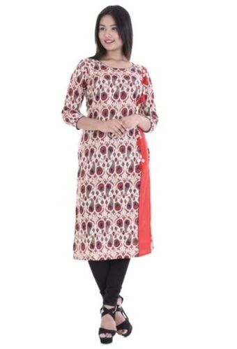 Elegant Cotton Printed Kurti - Custom Size Options, Blue Color, 3/4 Sleeve Style | Anti-UV, Quick Dry, Easy to Wash, Lightweight and Breathable
