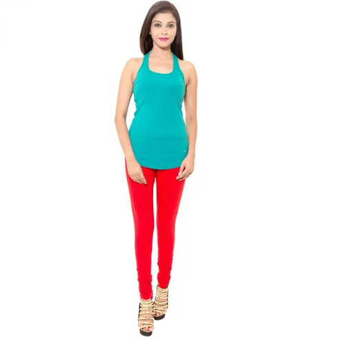 Women Red Cotton Leggings - Mid Waist Footed 4-Way Stretch Slim Fit | No Fade Skin Friendly Machine Washable Casual Wear for Ages 19-30