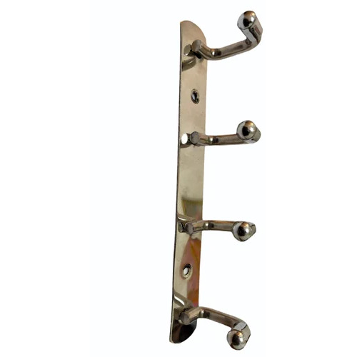 4 Hook Wall Hanger - Stainless Steel, 6 Inch Rectangular Shape, Chrome Finish, 2mm Thickness - Rust Free, Wall Mounted Installation