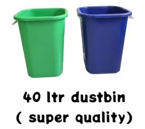 40 Liter Plastic Dustbin - HDPE Material, Polished Finish, Green & Blue Colors | Durable, Fine Finished, Plain Pattern