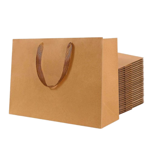 Biodegradable Brown Paper Shopping Bag - 12x14 Inches, 6.5 Kg Capacity, Moisture Proof, Recyclable with Rope Handle