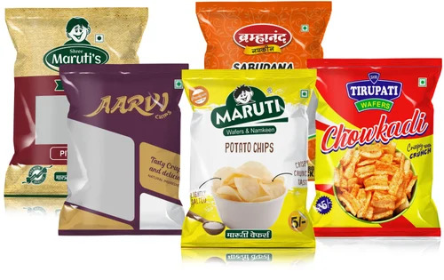 Chips Packaging Pouches - Durable Eco-Friendly Plastic, Multi-Color PP Design for Food Applications