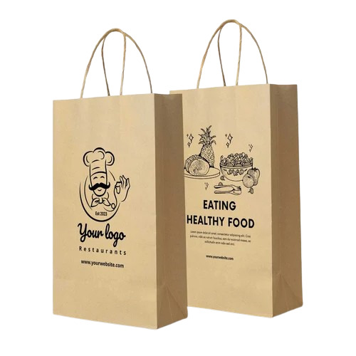 Customized Paper Shopping Bag - 12x14 Inch, Brown Printed Design | Biodegradable, Moisture Proof, Recyclable, Rope Handle, 5kg Capacity