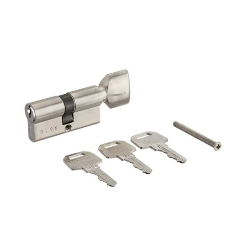 Cylinder Door Lock - Brass Material, 60mm Size, Polished Silver Finish | Corrosion Resistant, Round Shape, Includes 3 Keys for Safety Usage