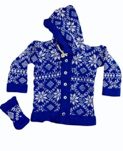 Kids Acrylic Sweaters - Acrylic Fabric, Full Sleeves, V Neck | Lightweight, Breathable, Stretchy, Floral Print in Vibrant Blue, Unisex Design