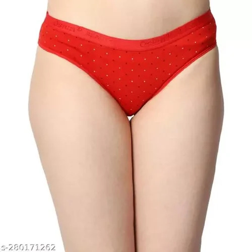 Ladies Red Panties - Cotton, Size 28-42 | Mid-Rise, Breathable, Lightweight, Skin-Friendly, Quick Dry, Printed Hipster Design, Regular Fit