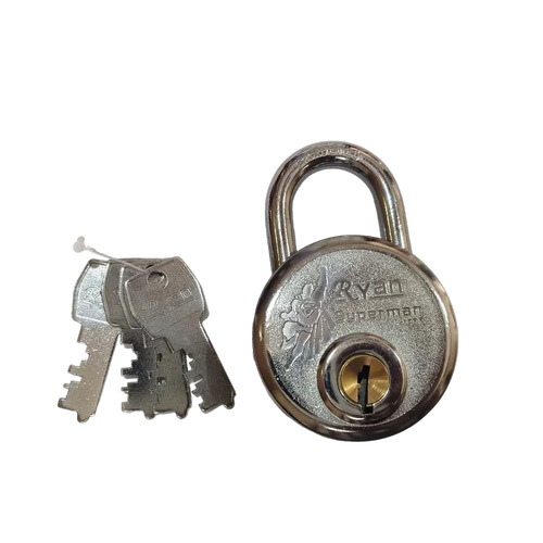 Round Safety Padlock - Stainless Steel, 46 mm Length, Silver Chrome Finish | 8 Levers, Corrosion Resistant, 3 Keys, Safe for Home Use