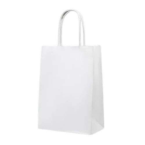 White Paper Carry Bag - 12x14 Inches | 3 Kg Capacity, Biodegradable, Moisture Proof, Recyclable, Twisted Paper Handle