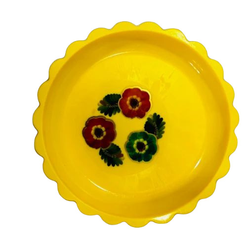 Yellow Plastic Pasta Plate - 7 Inch, Round | 4 Pcs Set, Fine Finished, Durable, Yellow Color, Printed Surface Finish