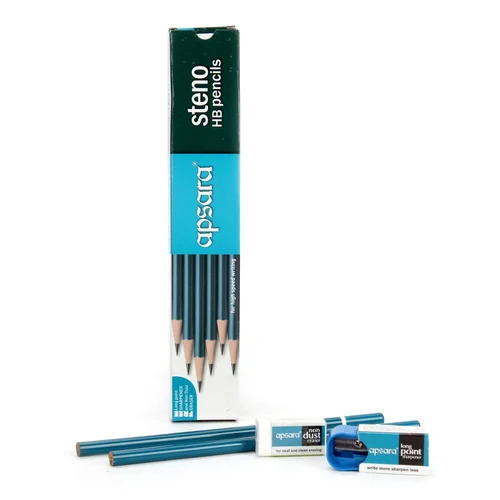 Apsara Steno Pencil - Wooden, 50 Pencil Pack Long Point, Black for Writing