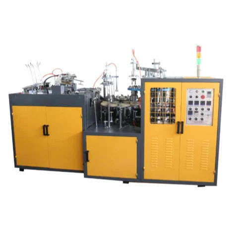 Automatic Paper Cup Making Machine - Mild Steel, 150 ml Cup Size, Yellow Color Coated Finish | Automatic Control System, 1 Year Warranty, 1000 Pieces/Hour Production Capacity, 60Hz Frequency