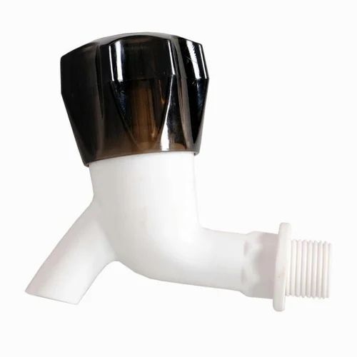 Crystal Pvc Bib Cock - PVC, 15mm & 20mm Size, White & Black Color | Round Shape, Wall Mounted, Glossy Finish, Durable Design
