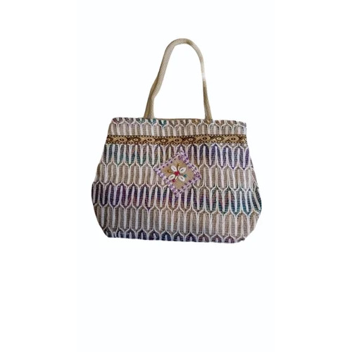 Embroidered Jute Bag - 2 Kg Weight Capacity, Brown Color, Eco Friendly | Loop Handle, Corrosion Resistant, Customizable Design for Shopping and Gifts