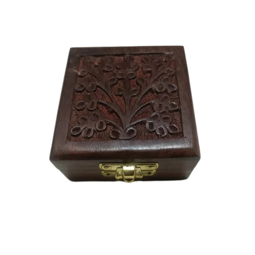 Handcrafted Wooden Jewelry Box - Sheesham Wood, Polished Antique Finish | Handmade, Waterproof, Square Shape, Dark Brown Color