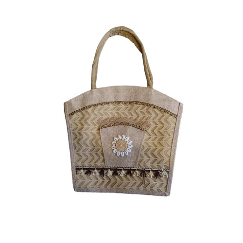Loop Handle Embroidered Jute Bags - New 2 Kg Weight Capacity Corrosion Resistant | Eco-Friendly Customized Design Brown Color Embroidered Pattern Ideal for Gift and Shopping