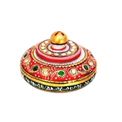 Marble Carving Kumkum Box - Multicolor Handmade Design | Antique Polished Finish, Waterproof, Intricately Craved and Painted