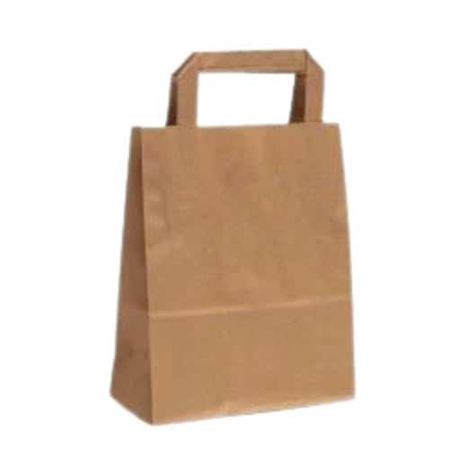Paper Grocery Bag - 2 Kg Capacity, Brown Color, Flat Handle | Biodegradable, Moisture Proof, Recyclable, 50 GSM