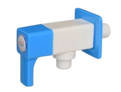 Ppcp Square Angle Cock - PP Material, Size 15mm, White & Blue Color | Glossy Finish, Durable Design, Wall Mounted Connection, Square Shape
