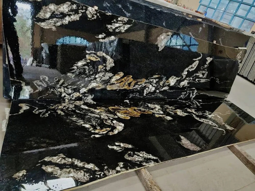 Titanium Black Granite Slabs - 16mm Polished Surface Rectangular Shape Scratch Resistant | Ideal for Flooring Applications