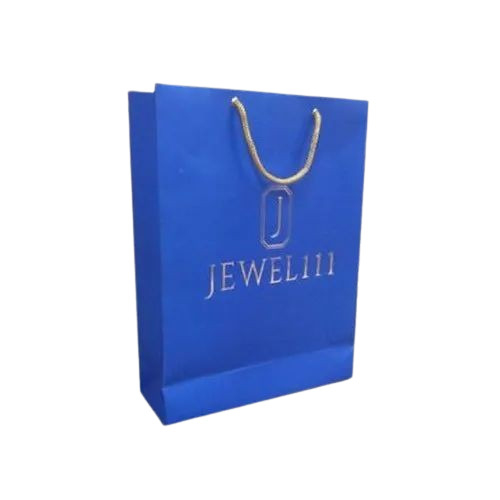 Blue Jewellery Paper Bag - Handmade Paper, 5kg Capacity, 180-350 GSM | Recyclable, Moisture Proof, Rope Handle, Printed Pattern