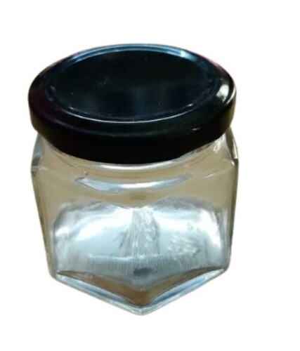 Hexagon Glass Jar - 100 Ml | Transparent, Lightweight, Solid Structure, Plain Pattern, Storage Use