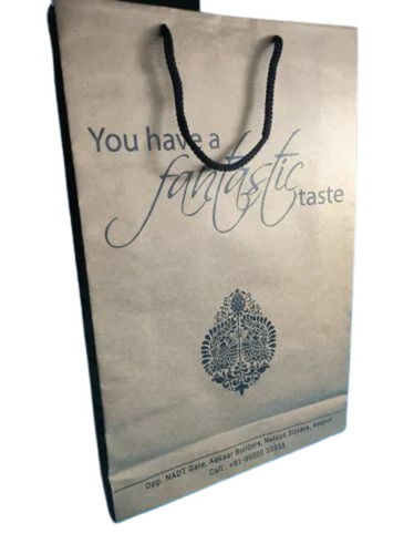 Brown Paper Bag - 5 Kg Capacity, 12x14 Inches Size, Printed Design, Rope Handles, Biodegradable, Moisture Proof, Recyclable