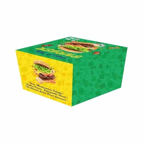 Burger Packaging Box - Kraft Paper, 165X115X60 mm , Multicolor Printed with Glossy Lamination