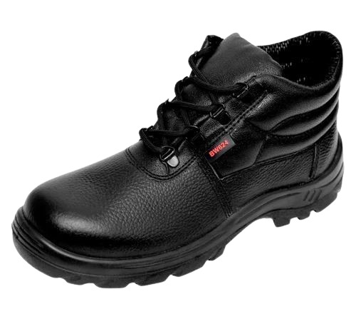 Bw 624 Abrigo Safety Shoes - Leather Upper, Steel Toe, High Ankle, Black | Anti Skid Outsole, PU Material, Designed for Men