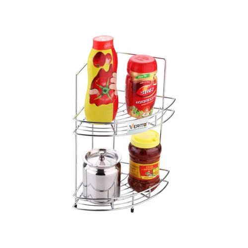 Double Corner Basket - Stainless Steel Polished Silver Finish | New Round Design Made in India